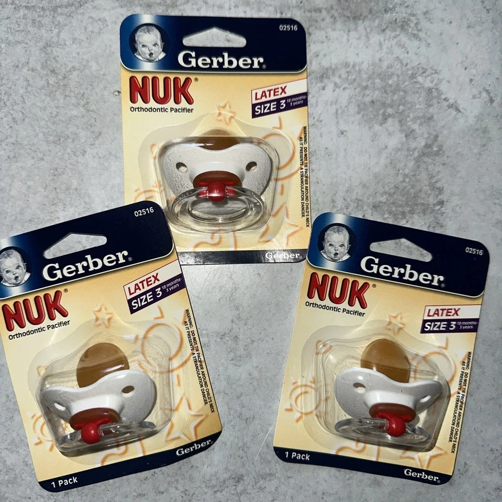 Gerber NUK Orthodontic Pacifiers Size 3 Toddler 18M+  3 Pack Rubber Latex White